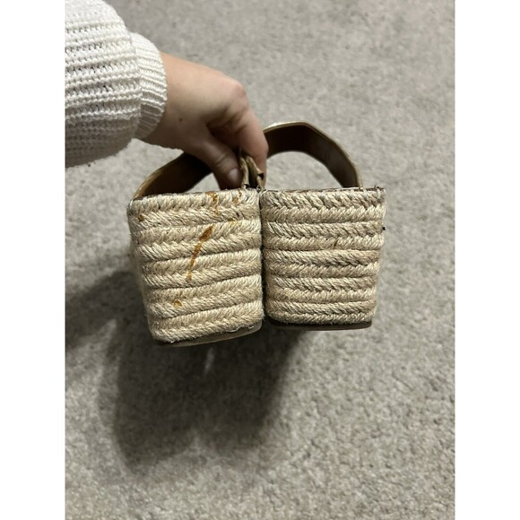 Franco Sarto Sandals Womens 10 M Clave Espadrille Wedge Slip On Gold Leather - Picture 4 of 8